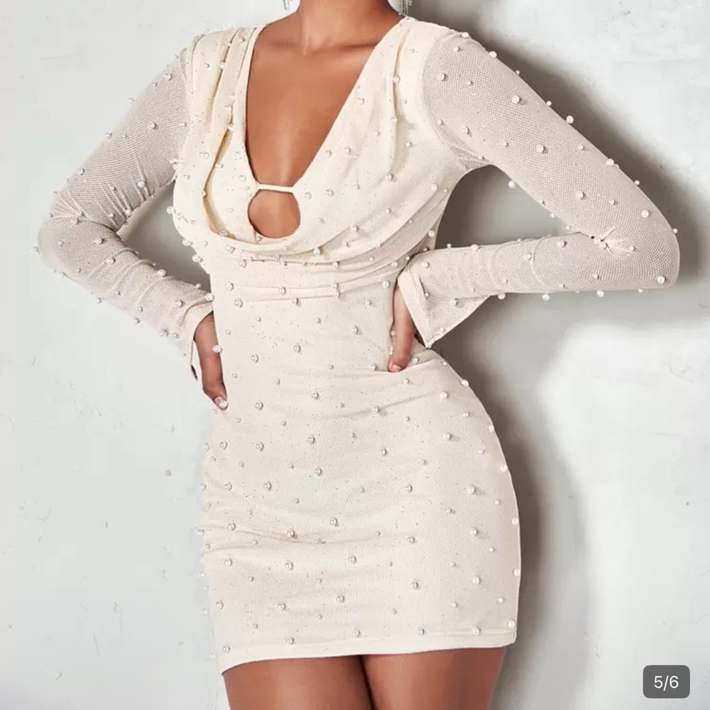 Pearl Embellished Mini Dress